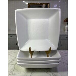 Target Home Threshold Soft Square White Geo Soup Bowls Set 4 Rare Discontinued